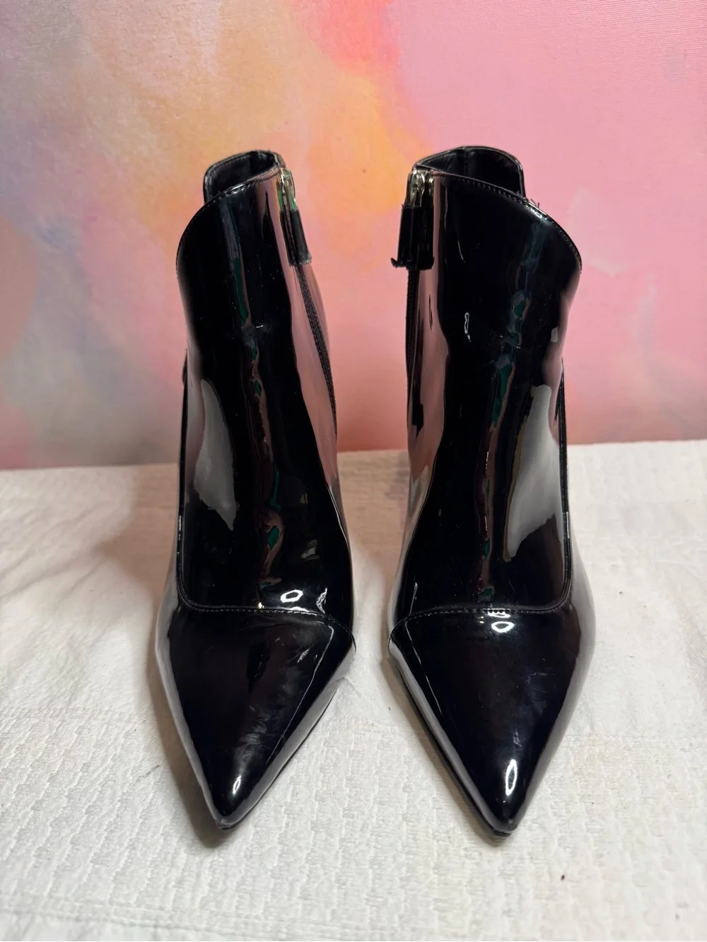 Zara Black Patent Pointed Toe Ankle Booties